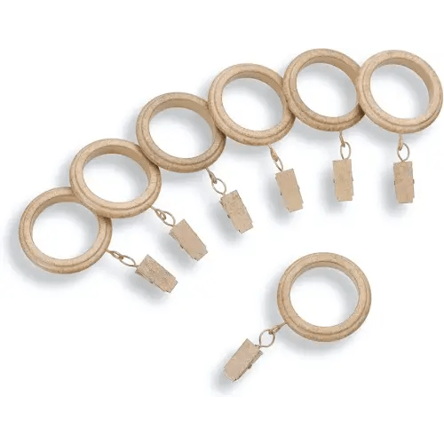 MODE Farmhouse Collection Beveled Curtain Clip Rings, Set of 14 Curtain Rings with Clips, Fits MODE Farmhouse Curtain Rod Sets, 1 3/4”, Weathered Oak