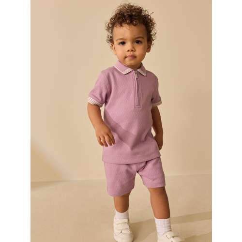 Pink Zip Neck Short Sleeve Polo Shirt And Shorts Set (3mths-7yrs)