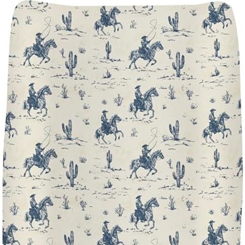 Vintage Cowboy Cactus Leaves Changing Pad Covers for Baby Girls Boys Western Cowboy Horse Fitted Changing Table Cover Mats Wild Desert Soft Diaper Changing Table Sheets 32''×16''