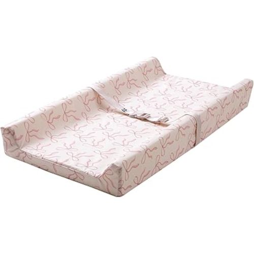 Tiny Twinkle Diaper Changing Pad for Dresser & Nursery Table – Waterproof, Wipeable & Mess-Proof Baby Changing Pad with Safety Strap, Non-Slip Base & Removable Washable Cover(Bows)