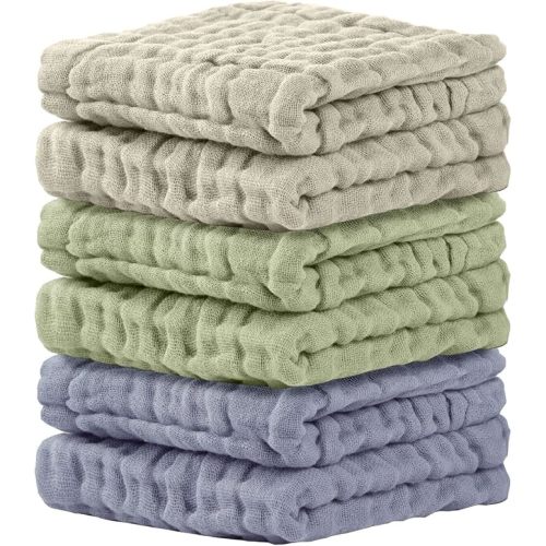 Cuddle Campus Baby Washcloths 6 Packs, Muslin Washcloths Baby,Cotton Burp Cloths, Extra Absorbent and Soft Wash Clothes for Newborns, 12x12 Inches