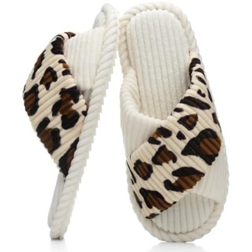 GOEWY Slippers for Women Memory Foam House Bedroom Corduroy Crossbands Open Toe Slides Sandals Shoes Comfy Trendy Gift for womens Anti-Skid sole