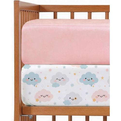 CGK Linens Microfiber Baby Crib Sheets – 2-Pack, Soft, Breathable Fitted Crib Sheets, Oeko-Tex Certified in Happy Clouds, Size Standard Crib/Toddler