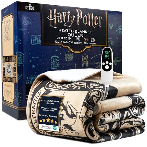 Get Trend Harry Potter Gifts Heated Blanket Electric, Queen Size Luxurious Fleece Weighted Blanket, Fast Heating with 9 Heat Settings Auto Shut-Off, 90x90in (Multi Harry Potter, Queen US)