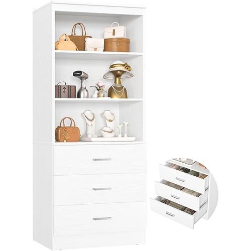 Aheaplus 23.6" Closet Drawers System, Wood Closet Organizer System with 3 Drawers, Modular Small Walk-in Closets Storage Unit, White (23.6" L x 13.8" W x 71" H)