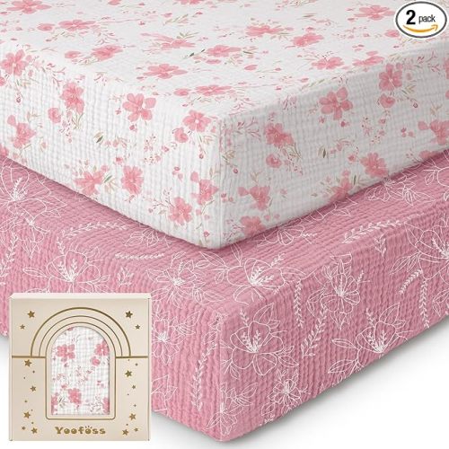 Yoofoss Muslin Crib Sheets for Boys Girls, Organic Cotton Baby Crib Sheets for Standard Crib Mattress & Toddler Mattress, Soft, Breathable, Durable 52"x28"