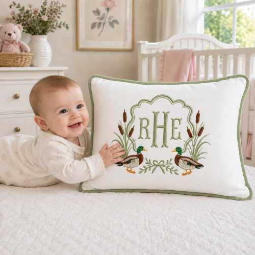 Mallard Duck Monogram Pillow, Personalized Baby Nursery Pillow, Initial Baby Boy Pillow, Baby Boy Nursery Decor, Newborn Gift