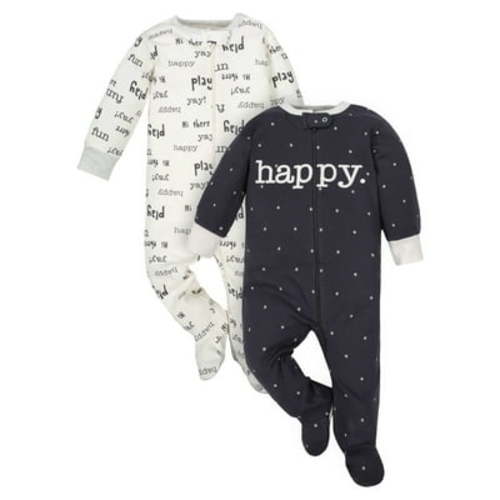 Wonder Nation Baby Neutral Zip Up Sleep ‘N Play Footed Pajamas, 2-Pack, Sizes Newborn - 6/9 Months