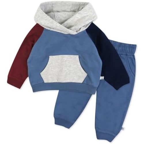 HonestBaby 2-Piece Fleece-Color Block Hoodie and Sweatpant Set 100% Organic Cotton for Infant Baby and Toddler, Boys