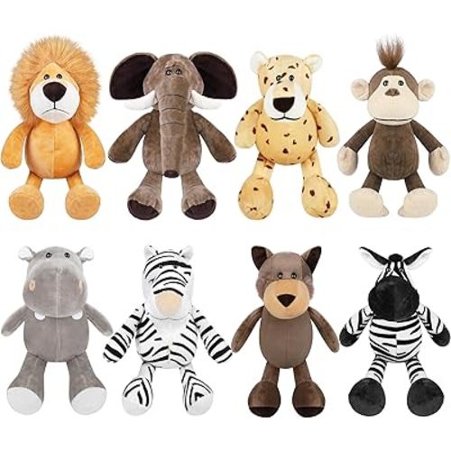 Elcoho 8 Pieces Safari Stuffed Animals Plush Jungle Animal Toys 9.8 Inch Zoo Stuffed Animals Set Cute Plush Toys for Animal Themed Parties Teacher Student Award, 8 Styles