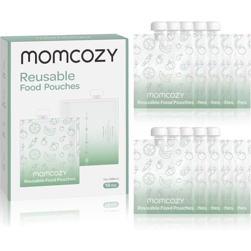Momcozy Reusable Baby Food Pouches for Toddlers,BPA Free Plastic,Food Safe,Freezer Safe,Refillable for Applesauce Yogurt & Puree Squeeze Pouch,10 Packs,7oz