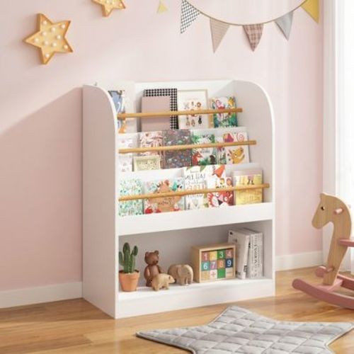 Kids Bookshelf, Multi‑Tier Front‑Facing Book Storage Cabinet, Children Book Organizer with Toy Open Storage Space, Toddler Bookcase for Playroom