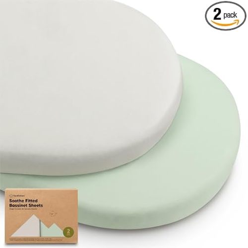 2-pk Organic Baby Bassinet Sheets Boys, Girls, Bassinet Fitted Sheet (Sage) | 100% Cotton Bassinet Mattress Sheets, Compatible with Halo Bassinest Swivel Sleeper, Graco, Baby Delight, Universal Fitted