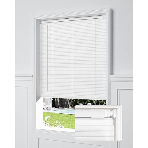 No Drill Blinds for Windows 1" Vinyl L-Shaped Slats Cordless Mini Blinds for Home, 31" W × 48" H White