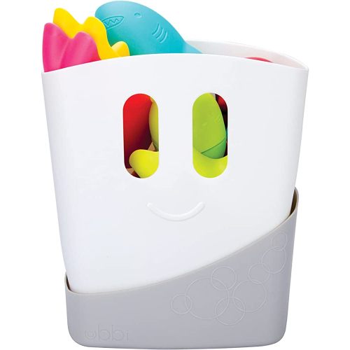 Ubbi Freestanding Bath Toy Organizer Bath Caddy with Removable Drying Rack Bin and Scoop for Toddlers and Baby, Gray
