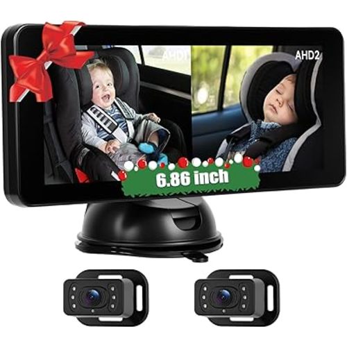 6.86" Baby Car Camera HD Monitor with 2 Backup Camera IR Night Vision View Angle Safety for Kids & Newborns Car Seat Cameras Rear Facing Real-Time Rear Seat Monitoring Play Easy Setup