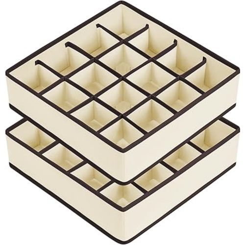Joyoldelf Sock Drawer Organizer Divider Underwear Organizer 16-cell Fabric Dresser Drawer Organizers Storage Boxes for Socks Lingerie, Handkerchiefs, Ties (Beige)