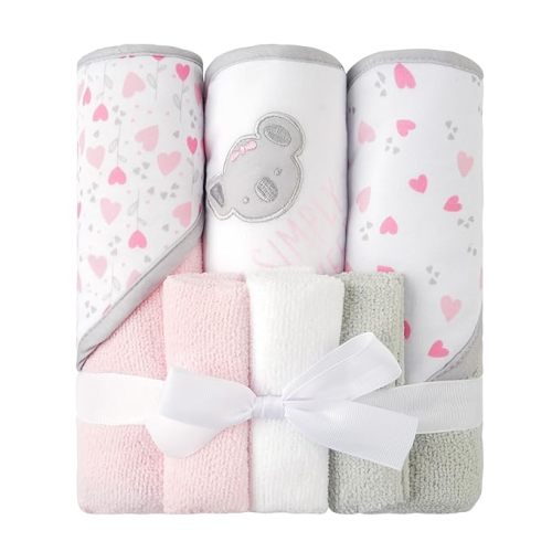 Viviland Baby Towels and Baby Wash Cloths Set Hooded Baby Towels Baby Wipes Absorbent Bath Face Towels Burp Cloths or Face Towels for Girl Boy 6-Pack Size 28 x 28 Inch(Pink Koala)