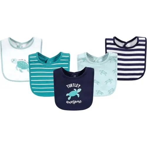 Hudson Baby Unisex Baby Cotton Bibs, Sea Turtle, One Size