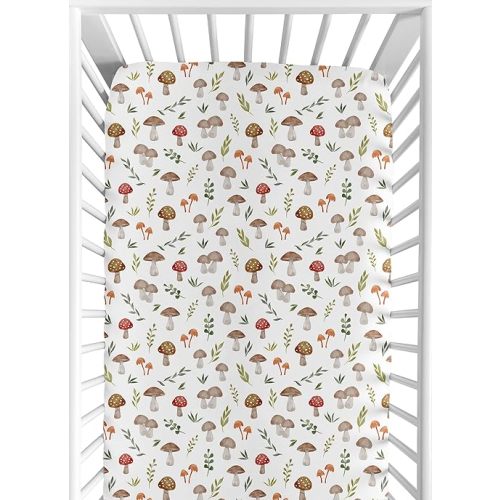 Sweet Jojo Designs Mushroom Boy Girl Gender Neutral Unisex Baby Fitted Crib Sheet Infant Newborn Nursery Toddler Bed Room Standard Mattress Watercolor Toadstool for Woodland Forest Animals Collection