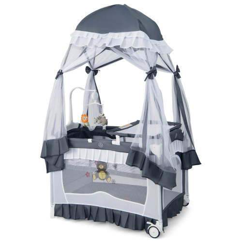 Babyjoy Infant Newborn Portable 4 in 1 Travel Bassinet Baby Playard Crib with Canopy, Music Box and Changing Table