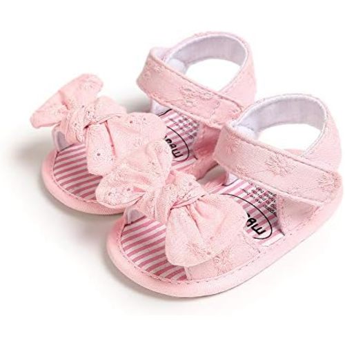 Infant Baby Girls Summer Sandals with Flower Bowknot Soft Sole Wedding Dress Flats Newborn First Walkers Crib Dress Shoes