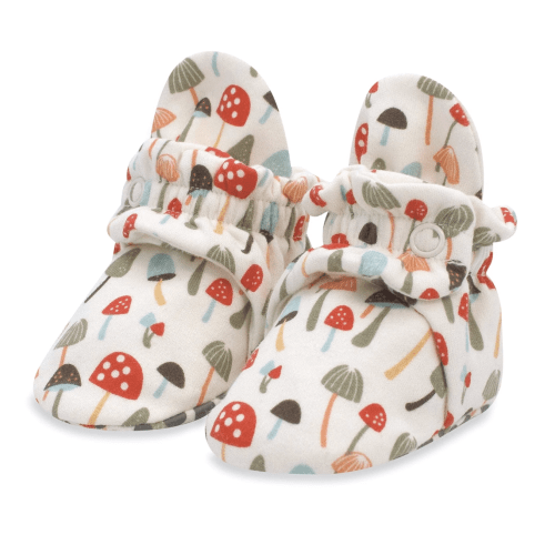 Zutano Organic Gripper Baby Booties, Unisex 6-12 Months; Mushrooms or Khaki