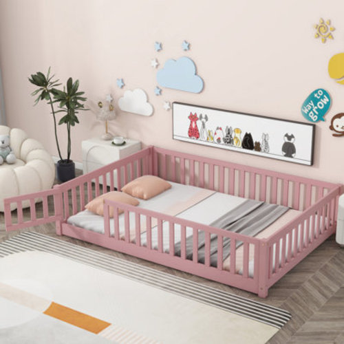 Harriet Bee Finka Kids Floor Platforms Bed With Fence and Door & Reviews | Wayfair