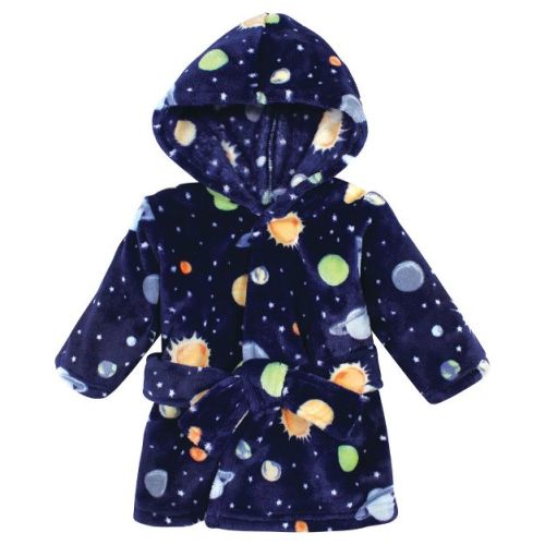 Hudson Baby Unisex Baby Plush Animal Face Bathrobe, Solar System, 0-9 Months