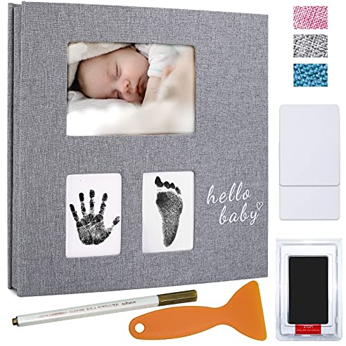 Vienrose Baby Photo Album Self Adhesive Memory Book 4x6 Scrapbook Kit with Clean-Touch Ink Pad Handprint Footprint and A Metallic Pen for Boy/Girl 3 Windows 40 Pages