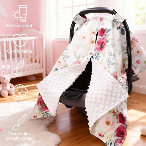 YIYIQCSJ Car Seat Cover for Girl Boy, Muslin Cotton Infant Car Seat Canopy, Breathable Baby Carrier Cover