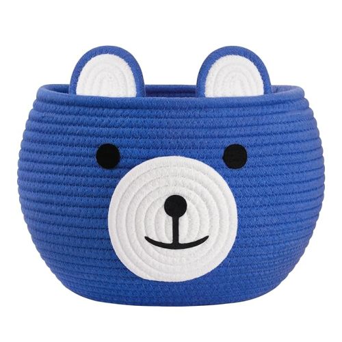 CherryNow Baby Basket for Nursery, Bear Gift Baskets Empty for Kids, Baby Boy Gifts Basket for Playroom, Decorative Storage Baskets for Diaper Caddy Toys, Blue, 10.5"D x 8.5"H