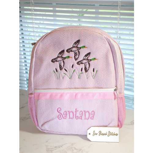Personalized Girl Seersucker Backpack: Duck Design, Diaper Bag