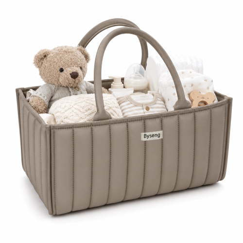 Byseng Baby Diaper Caddy Organizer, Portable Stylish Nursery Storage Basket, Newborn Essentials, Newborn Caddie Car Travel - Khaki