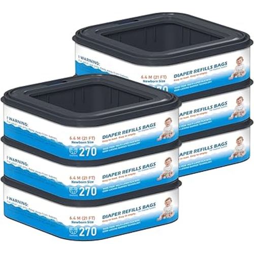 6 Packs Standard Square Refills Disposal Bags Refill Compatible with Diaper Genie Compact, Select Pails and Classic Pails, Hold Up to 270 Newborn-Sized Diapers Per Refill