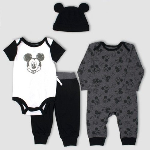 Baby Boys' Disney Mickey Mouse & Friends Mickey Mouse 4pc Set - Gray/Black