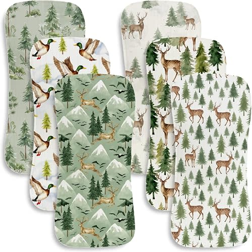 6 Pack Baby Burp Cloths for Boys Girls, Soft Cotton Large Burp Rags for Newborns, Super Absorbent Spit-Up Cloths, Woodland Forest Deer and Pine Tree Design, Nursery Decor Gift Set 9.8X19.6 inches