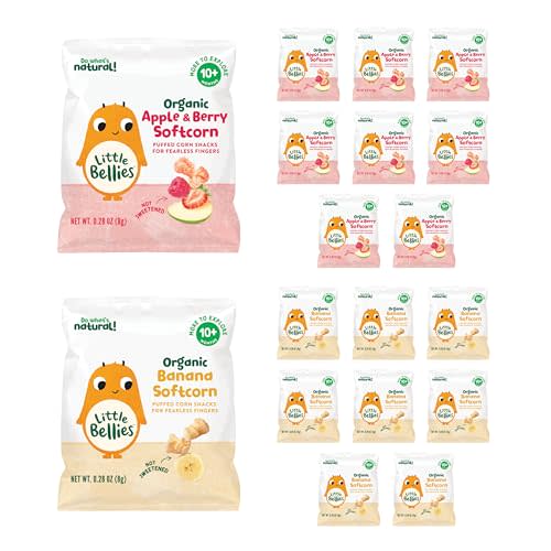 Little Bellies Organic Softcorn Variety Pack, Apple & Berry and Banana (Pack of 18 x 0.28 oz Individual Packs)