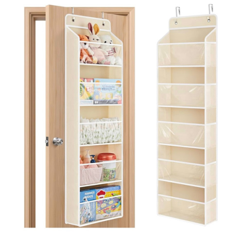 JARLINK Toy Stuffed Animal Storage, Over The Door Organizer W/Clear View Windows, 44lb Load, Baby Toy Storage Organizer for Nursery, Kid Bedroom, Newborn Baby Essentials (Beige)