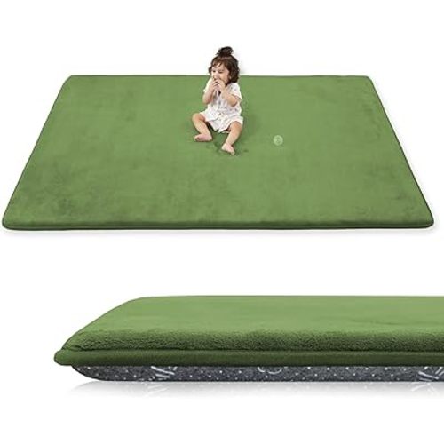 1.3" Thick Baby Floor Play Mat 50x50, Basic Padded Foam Mat for Tummy Time Crawling, Non Slip Cushioned for Babies Toddlers Infants Kids (Olive)