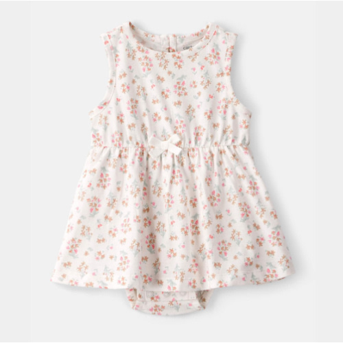 Baby Girl Floral Sleeveless Bodysuit Dress - Ivory