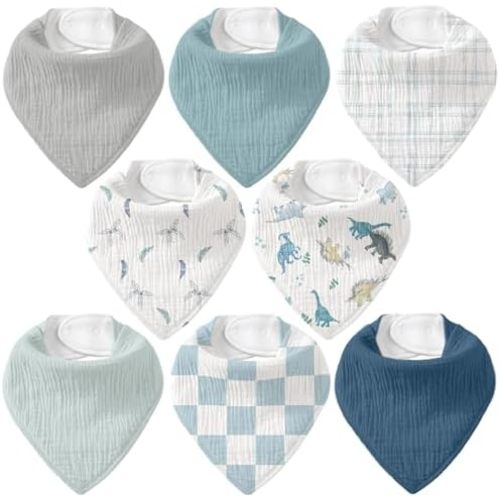 8 Pack Muslin Baby Bandana Bibs for Drooling and Teething
