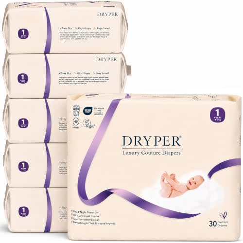 Baby Diapers, DRYPER Disposable Diaper Newborn Size 1 Diapers (6-11 lbs), 180 Count, 3D Leak Guards & Wetness Indicator, Ultra-Soft & Thin, Fast Water Absorption Nappies