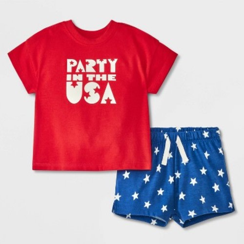 Baby Boys' Party in the USA Graphic T-Shirt & Shorts Set - Cat & Jack™ Red 6-9M