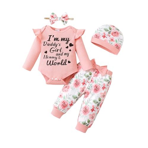 SUNNY PIGGY Baby Girl Clothes Newborn Outfits Infant Ruffle Romper 0-18M Fall Winter Flower Pants Clothing Set