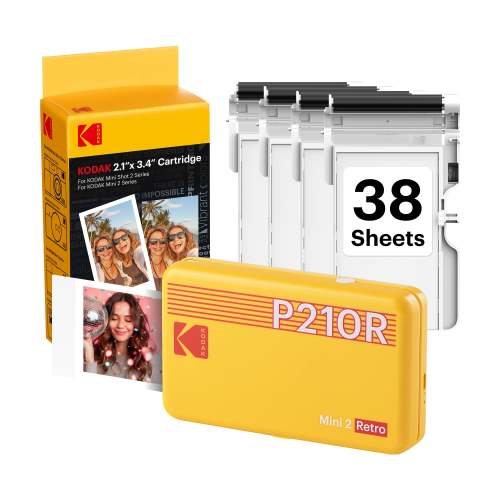 KODAK Mini 2 Retro 2.1x3.4 Inch Printer P210R 38 Sheet Bundle