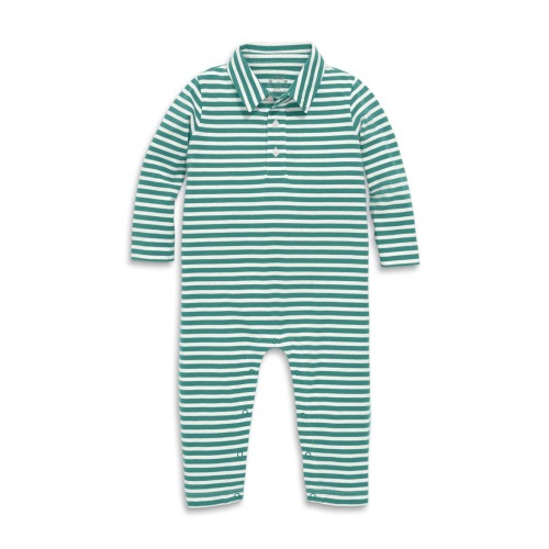 Baby Long Sleeve Polo Romper In Mini Stripe
