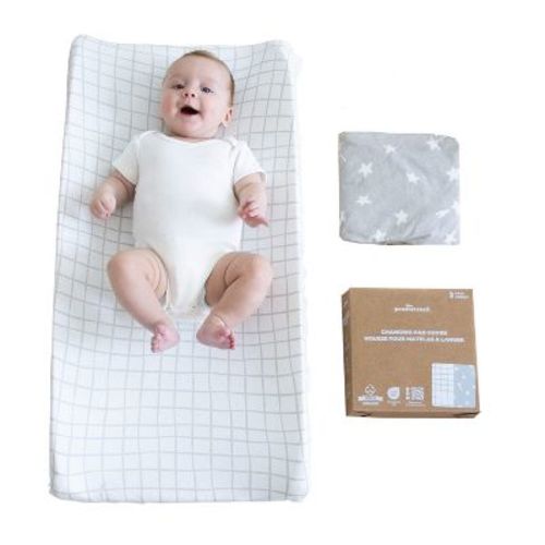 The Peanutshell Grey Star, Windowpane Organic Cotton Changing Pad Covers for Baby Boys and Girls, 2 Pack