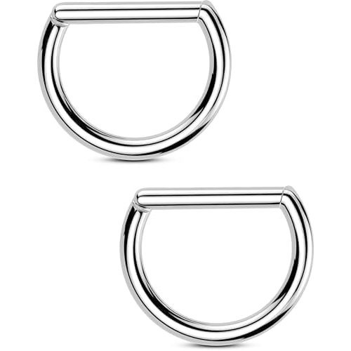 OUFER 316L Surgical Steel Nipple Rings, 14g D-Shaped Nipple Piercing Jewelry, Septum Rings, Septum Clicker, Daith Helix Earrings, Body Piercing Jewelry for Women