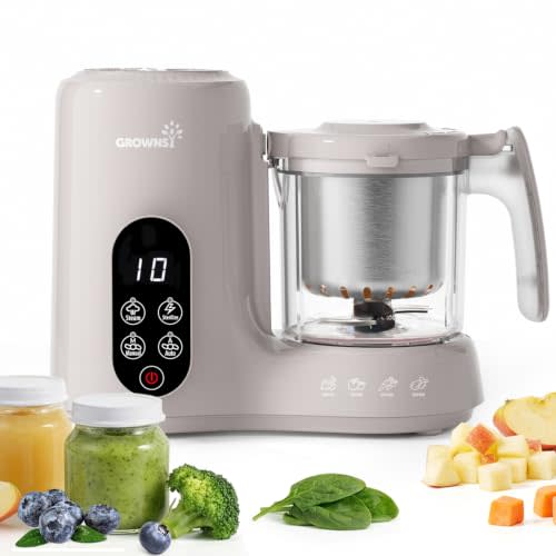 Grownsy Baby Food Maker with Stainless Steel Steam Basket,Creamy Taupe | Baby Food Processor, Steamer & Blender Baby Food Puree, Starting Solids & Baby-Led Weaning (BLW), 6+ Months